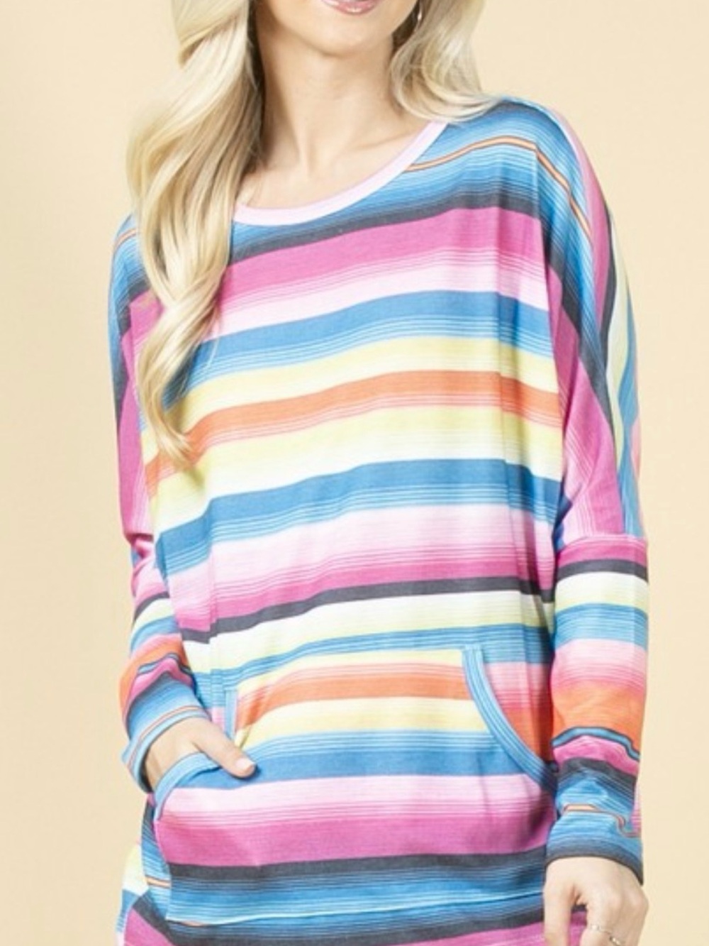 Striped Multicolor Hacci Long Sleeve Women's Top